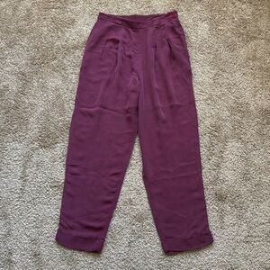 Z Spoke Zac Posen Silk Burgundy Red Pleated Cuff Ankle Straight Leg Trousers